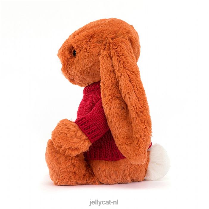 Jellycat verlegen mandarijnkonijntje met gepersonaliseerde rode trui oranje NJJ68509 speelgoed-