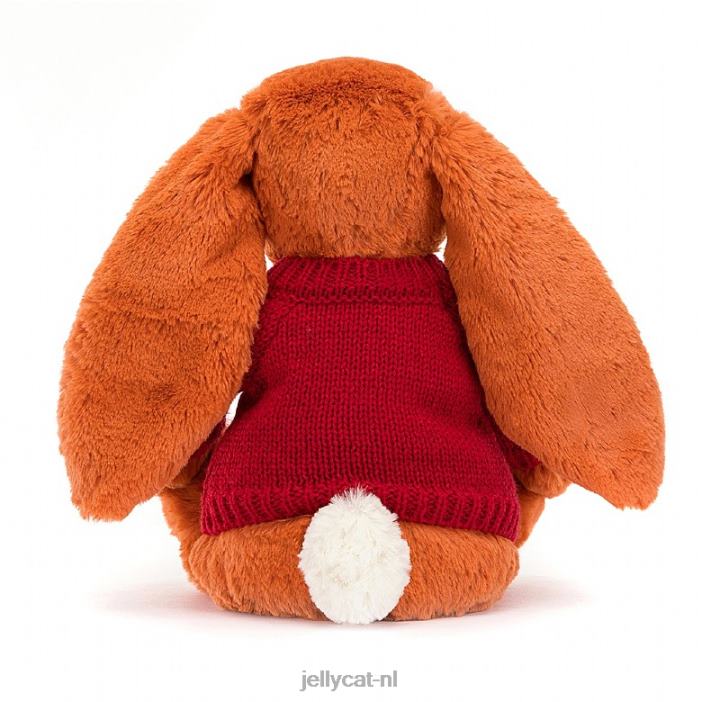 Jellycat verlegen mandarijnkonijntje met gepersonaliseerde rode trui oranje NJJ68509 speelgoed-