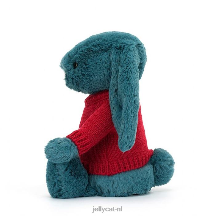 Jellycat verlegen mineraalblauw konijntje met gepersonaliseerde rode trui kobaltblauw NJJ68415 speelgoed-