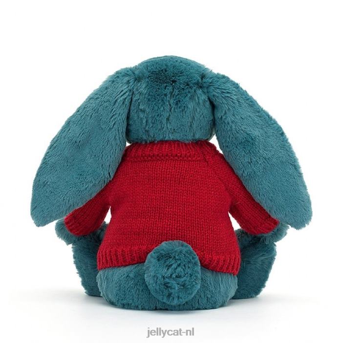 Jellycat verlegen mineraalblauw konijntje met gepersonaliseerde rode trui kobaltblauw NJJ68415 speelgoed-