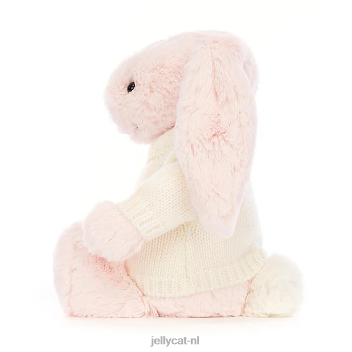 Jellycat verlegen roze konijntje met gepersonaliseerde crèmekleurige trui babyroze NJJ68159 speelgoed-