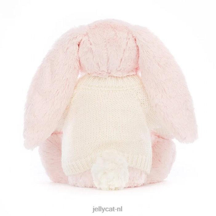 Jellycat verlegen roze konijntje met gepersonaliseerde crèmekleurige trui babyroze NJJ68159 speelgoed-