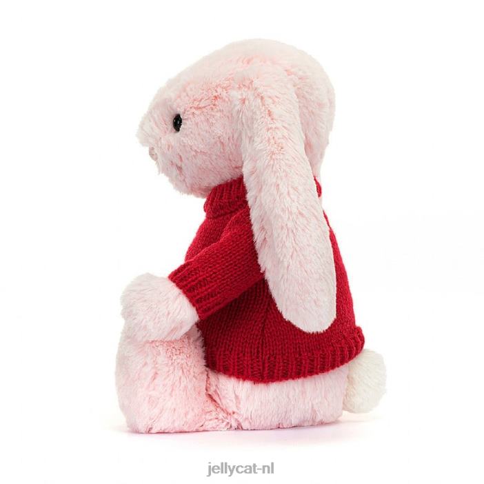 Jellycat verlegen roze konijntje met gepersonaliseerde rode trui babyroze NJJ68172 speelgoed-