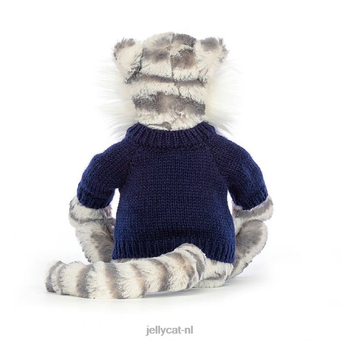 Jellycat verlegen sneeuwtijger met gepersonaliseerde marineblauwe trui grijs en wit NJJ68579 speelgoed-