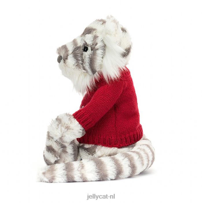 Jellycat verlegen sneeuwtijger met gepersonaliseerde rode trui grijs en wit NJJ68581 speelgoed-