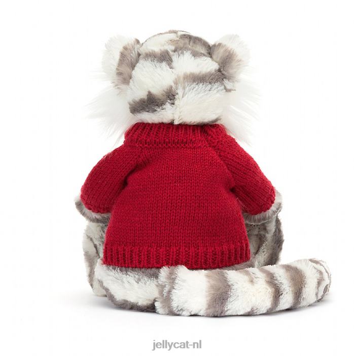 Jellycat verlegen sneeuwtijger met gepersonaliseerde rode trui grijs en wit NJJ68581 speelgoed-