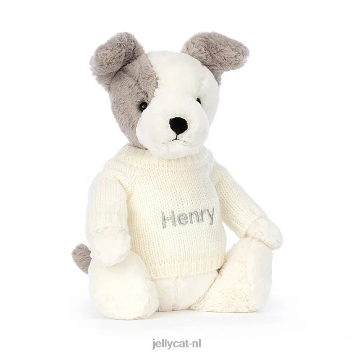 Jellycat verlegen terriër met gepersonaliseerde crème trui grijs en wit NJJ68521 speelgoed-