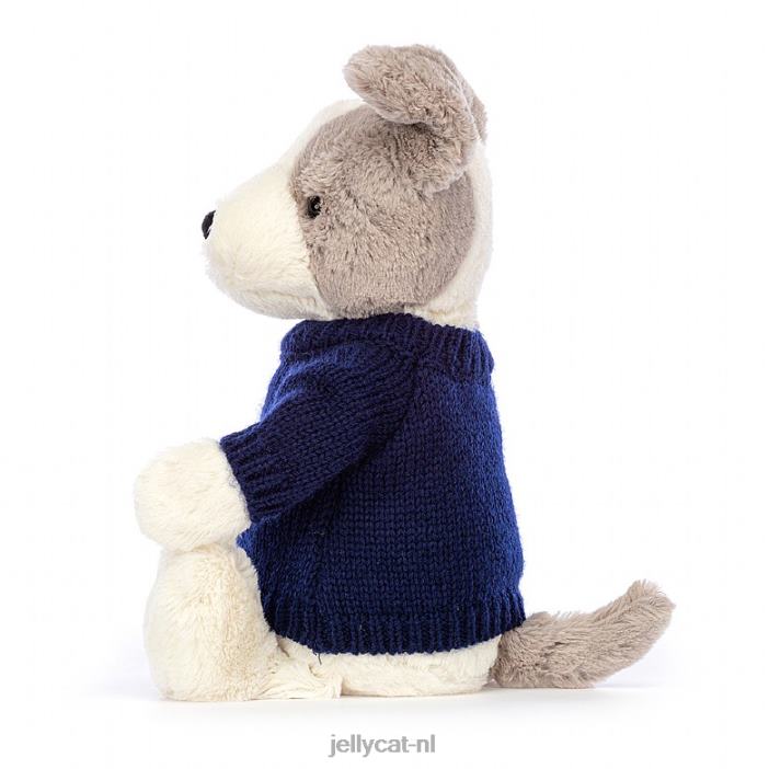 Jellycat verlegen terriër met gepersonaliseerde marineblauwe trui grijs en wit NJJ68516 speelgoed-