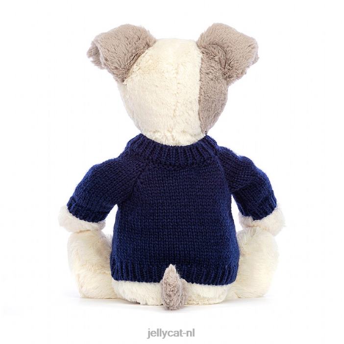 Jellycat verlegen terriër met gepersonaliseerde marineblauwe trui grijs en wit NJJ68516 speelgoed-