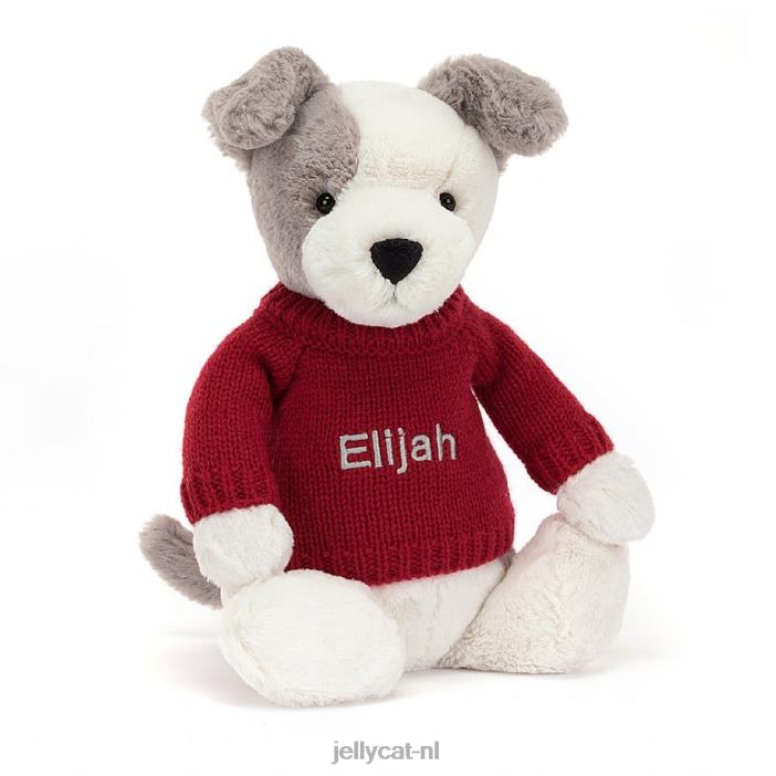 Jellycat verlegen terriër met gepersonaliseerde rode trui grijs en wit NJJ68515 speelgoed-