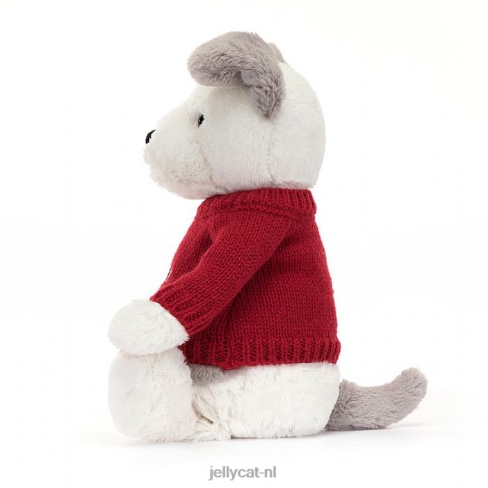 Jellycat verlegen terriër met gepersonaliseerde rode trui grijs en wit NJJ68515 speelgoed-