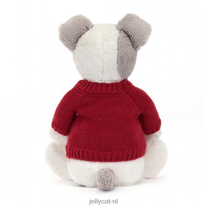 Jellycat verlegen terriër met gepersonaliseerde rode trui grijs en wit NJJ68515 speelgoed-