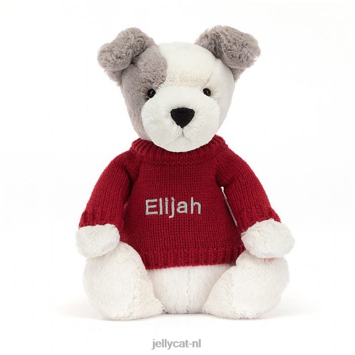 Jellycat verlegen terriër met gepersonaliseerde rode trui grijs en wit NJJ68515 speelgoed-
