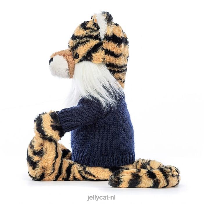 Jellycat verlegen tijger met gepersonaliseerde marineblauwe trui in meerdere kleuren NJJ68269 speelgoed-