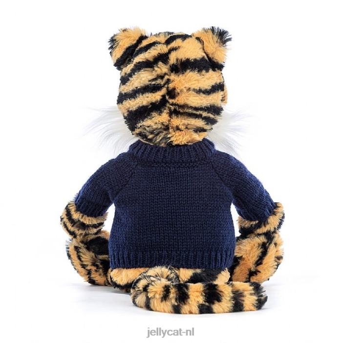 Jellycat verlegen tijger met gepersonaliseerde marineblauwe trui in meerdere kleuren NJJ68269 speelgoed-