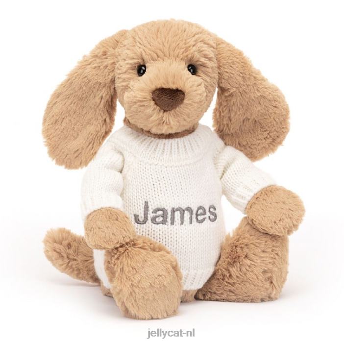 Jellycat verlegen toffee puppy met gepersonaliseerde crème trui beige NJJ68135 speelgoed-