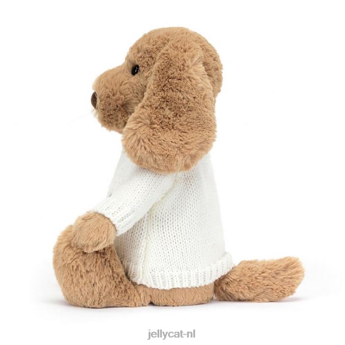 Jellycat verlegen toffee puppy met gepersonaliseerde crème trui beige NJJ68135 speelgoed-