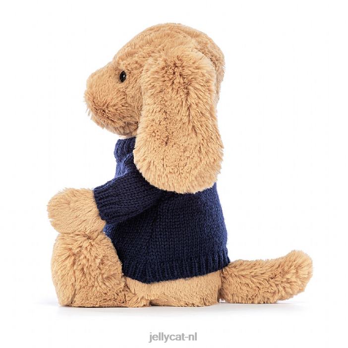 Jellycat verlegen toffee puppy met gepersonaliseerde marineblauwe trui beige NJJ68139 speelgoed-