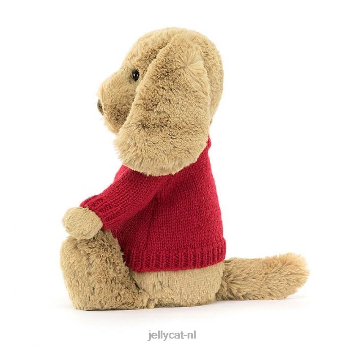 Jellycat verlegen toffee puppy met gepersonaliseerde rode trui beige NJJ68158 speelgoed-
