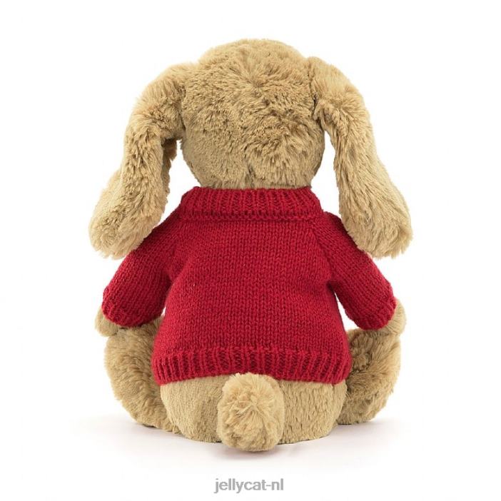 Jellycat verlegen toffee puppy met gepersonaliseerde rode trui beige NJJ68158 speelgoed-