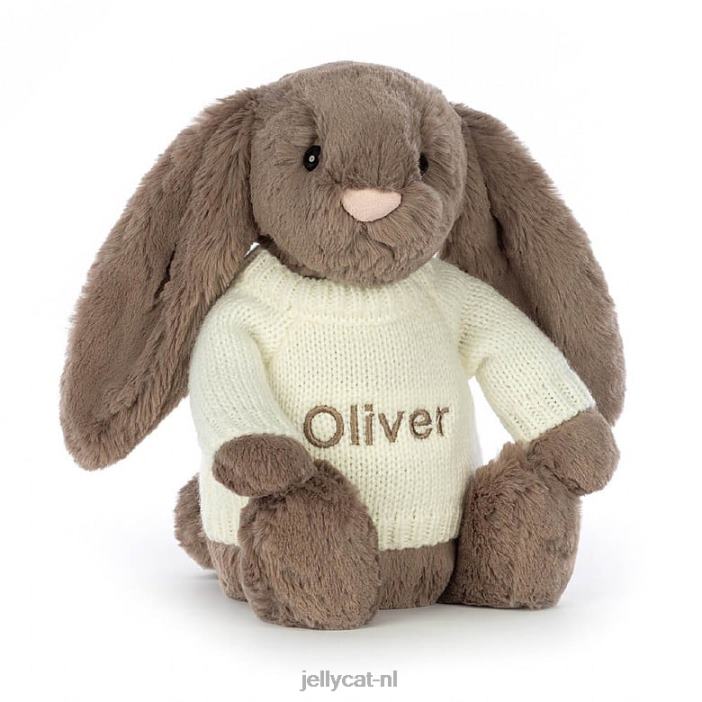 Jellycat verlegen truffelkonijntje met gepersonaliseerde crèmekleurige trui bruin NJJ68281 speelgoed-