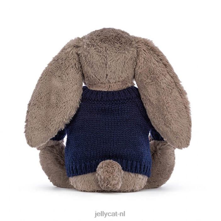 Jellycat verlegen truffelkonijntje met gepersonaliseerde marineblauwe trui bruin NJJ68373 speelgoed-