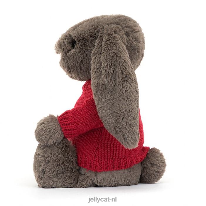 Jellycat verlegen truffelkonijntje met gepersonaliseerde rode trui bruin NJJ68270 speelgoed-