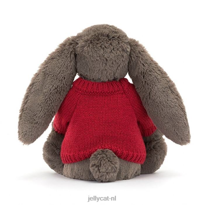 Jellycat verlegen truffelkonijntje met gepersonaliseerde rode trui bruin NJJ68270 speelgoed-