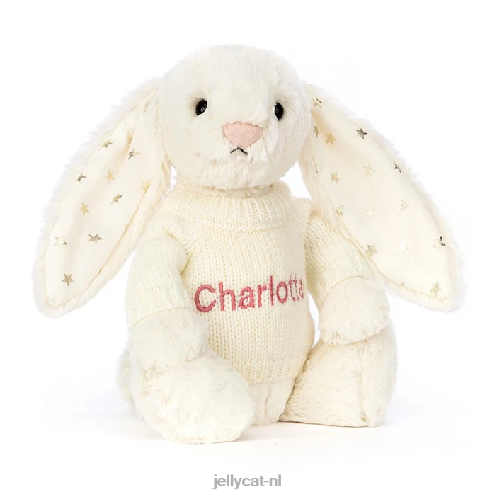 Jellycat verlegen twinkelkonijntje met gepersonaliseerde trui crème NJJ68188 speelgoed-