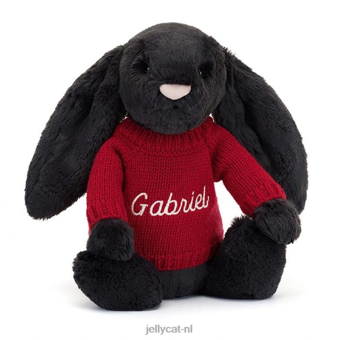 Jellycat verlegen y konijntje met gepersonaliseerde rode trui-inkt NJJ68519 speelgoed-