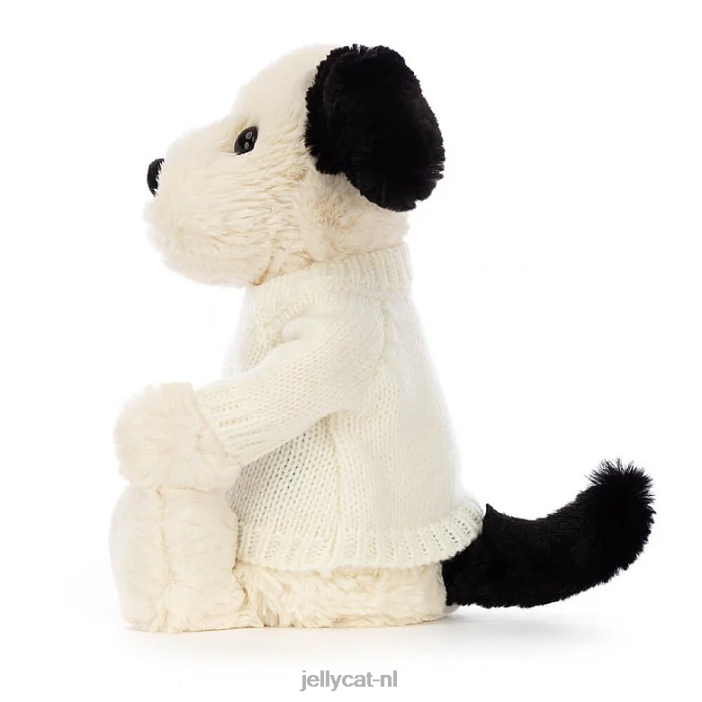 Jellycat verlegen zwart-crème puppy met gepersonaliseerde crèmekleurige trui in zwart-wit NJJ68256 speelgoed-