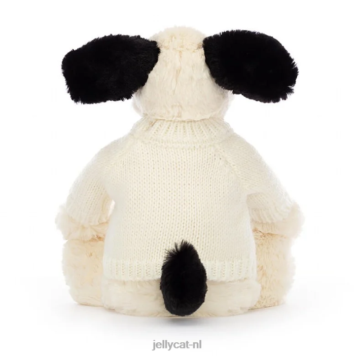 Jellycat verlegen zwart-crème puppy met gepersonaliseerde crèmekleurige trui in zwart-wit NJJ68256 speelgoed-