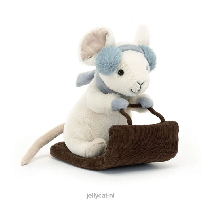 Jellycat vrolijke muis sleeën crème NJJ68186 speelgoed-