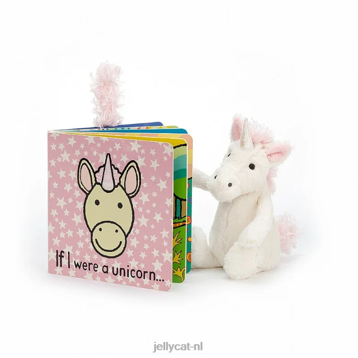 Jellycat als ik een eenhoornboek was en een verlegen eenhoornwit NJJ68770 boek