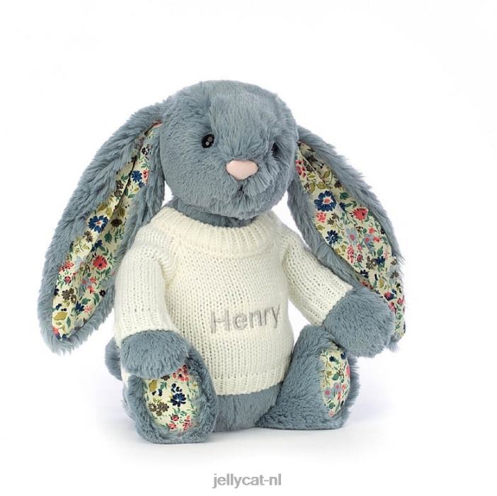 Jellycat bloesem dusky met gepersonaliseerde crèmekleurige trui blauw NJJ68331 speelgoed-