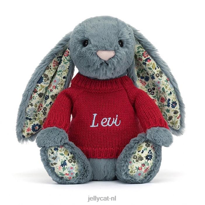 Jellycat bloesem schemerig konijntje met gepersonaliseerde rode trui blauw NJJ68474 speelgoed-