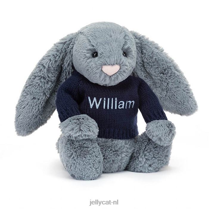 Jellycat verlegen donker konijntje met gepersonaliseerde marineblauwe trui NJJ68244 speelgoed-