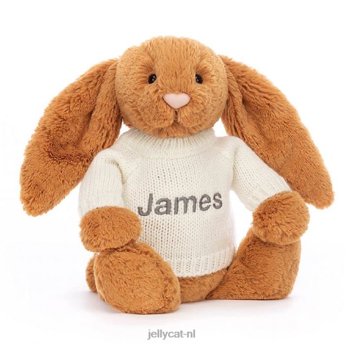 Jellycat verlegen en konijntje met gepersonaliseerde crèmekleurige trui goud NJJ68355 speelgoed-