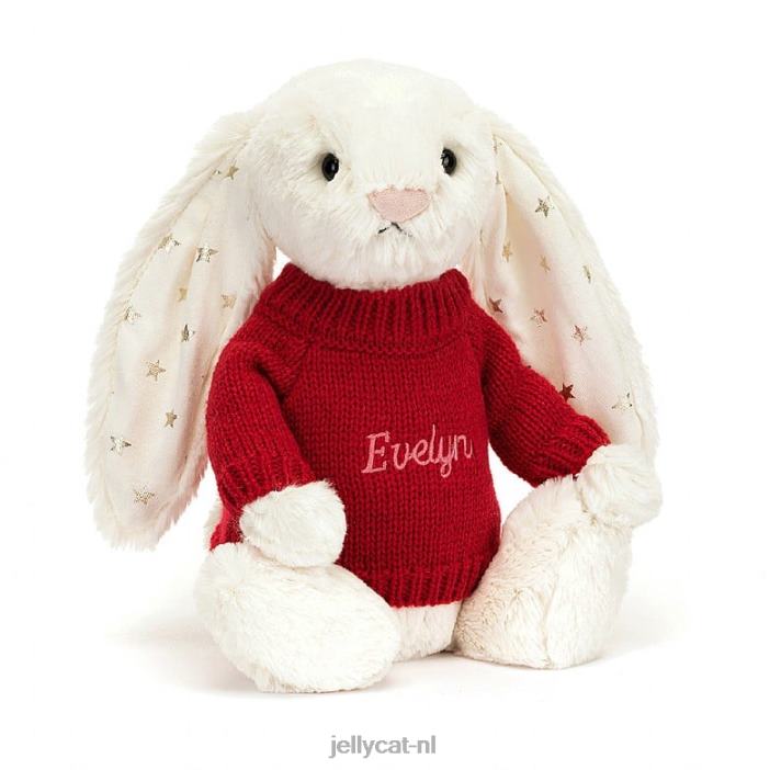 Jellycat verlegen fonkelkonijntje met gepersonaliseerde rode trui crème NJJ68213 speelgoed-