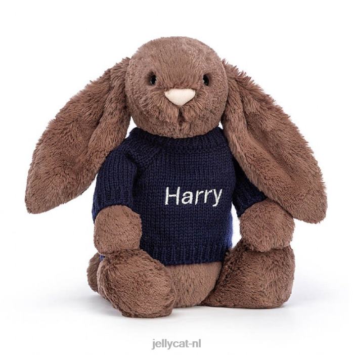 Jellycat verlegen fudge konijntje met gepersonaliseerde marineblauwe chocolade trui NJJ68522 speelgoed-