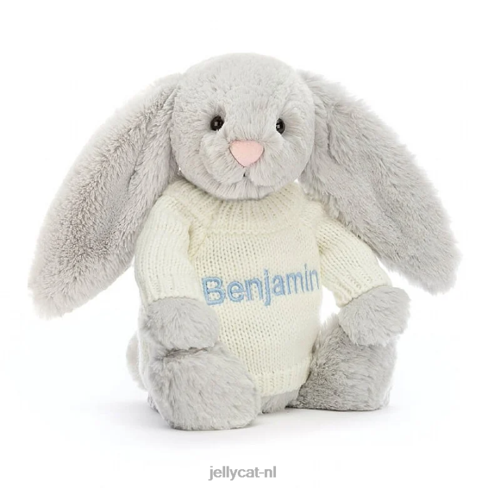 Jellycat verlegen konijntje met gepersonaliseerde crèmekleurige trui NJJ68371 speelgoed-
