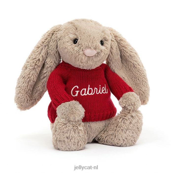 Jellycat verlegen konijntje met gepersonaliseerde rode trui beige NJJ68178 speelgoed-