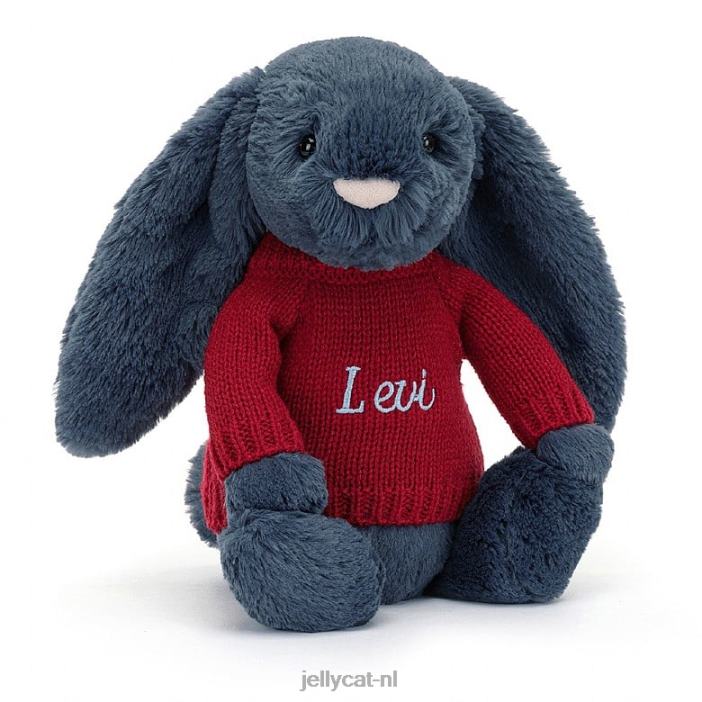 Jellycat verlegen konijntje met gepersonaliseerde rode trui marineblauw NJJ68374 speelgoed-