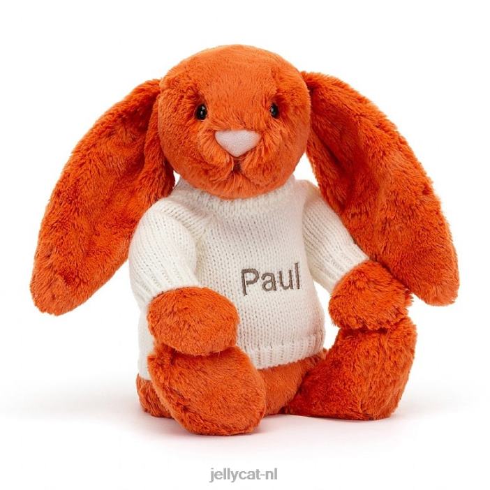 Jellycat verlegen mandarijnkonijntje met gepersonaliseerde crèmekleurige trui oranje NJJ68504 speelgoed-