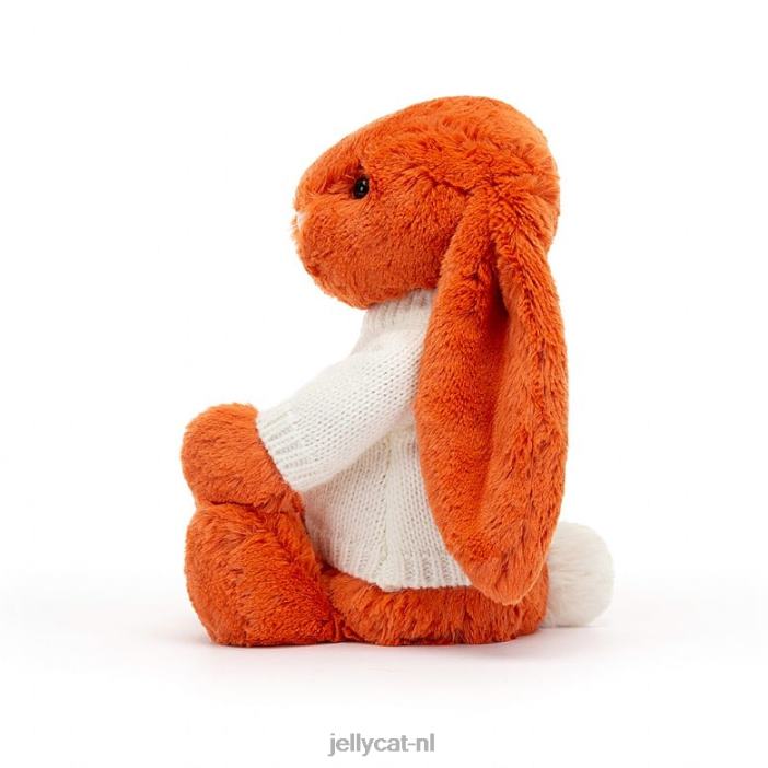 Jellycat verlegen mandarijnkonijntje met gepersonaliseerde crèmekleurige trui oranje NJJ68504 speelgoed-