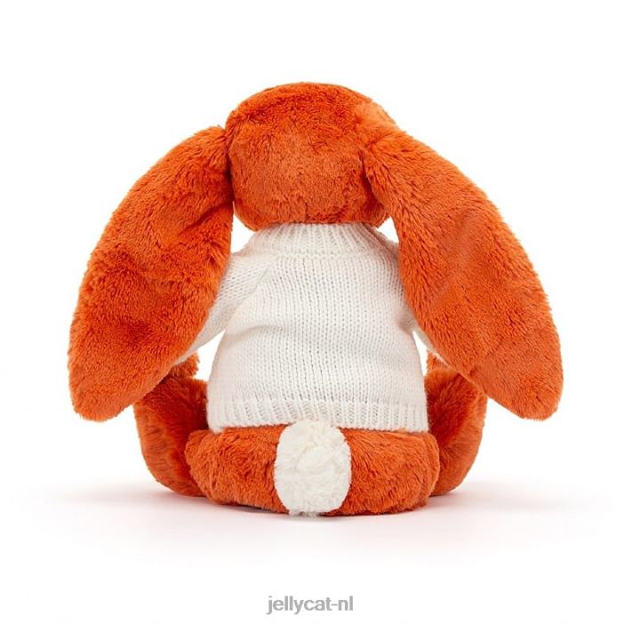 Jellycat verlegen mandarijnkonijntje met gepersonaliseerde crèmekleurige trui oranje NJJ68504 speelgoed-