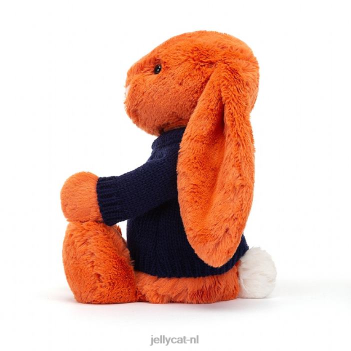 Jellycat verlegen mandarijnkonijntje met gepersonaliseerde marineblauwe trui oranje NJJ68508 speelgoed-