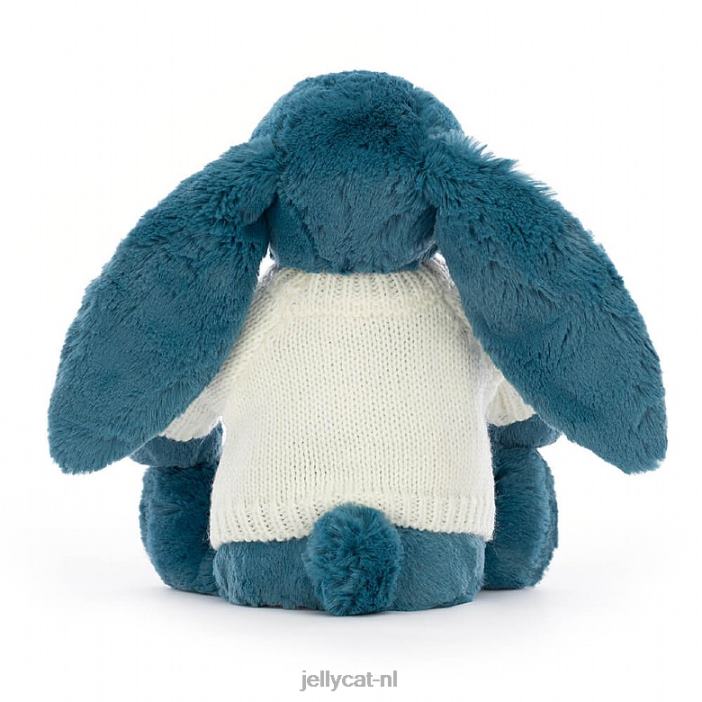Jellycat verlegen mineraalblauw konijntje met gepersonaliseerde crèmekleurige trui kobaltblauw NJJ68330 speelgoed-