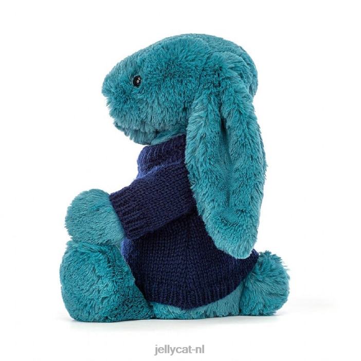 Jellycat verlegen mineraalblauw konijntje met gepersonaliseerde marineblauwe trui kobaltblauw NJJ68316 speelgoed-