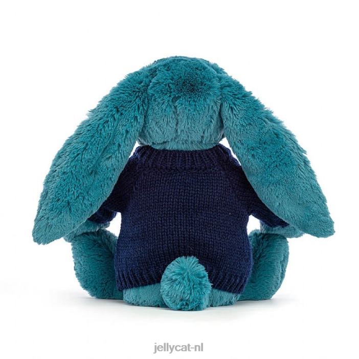 Jellycat verlegen mineraalblauw konijntje met gepersonaliseerde marineblauwe trui kobaltblauw NJJ68316 speelgoed-